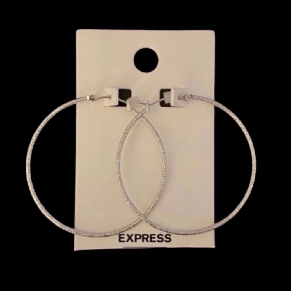 Express Silver Shimmer Hoop Earrings - Picture 2 of 4